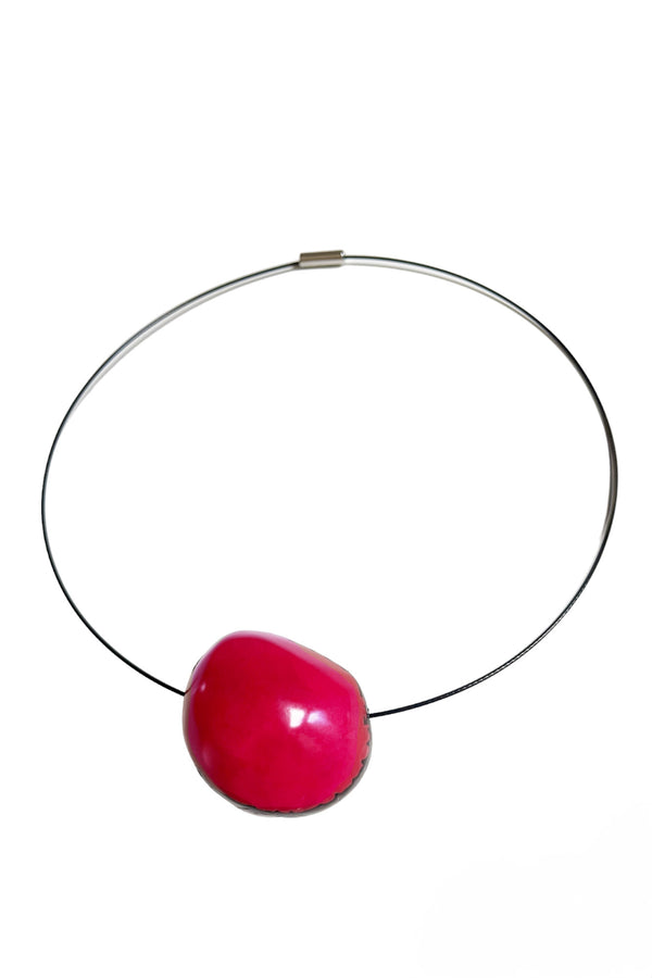 Flattened Seed Wire Necklace Fuchsia