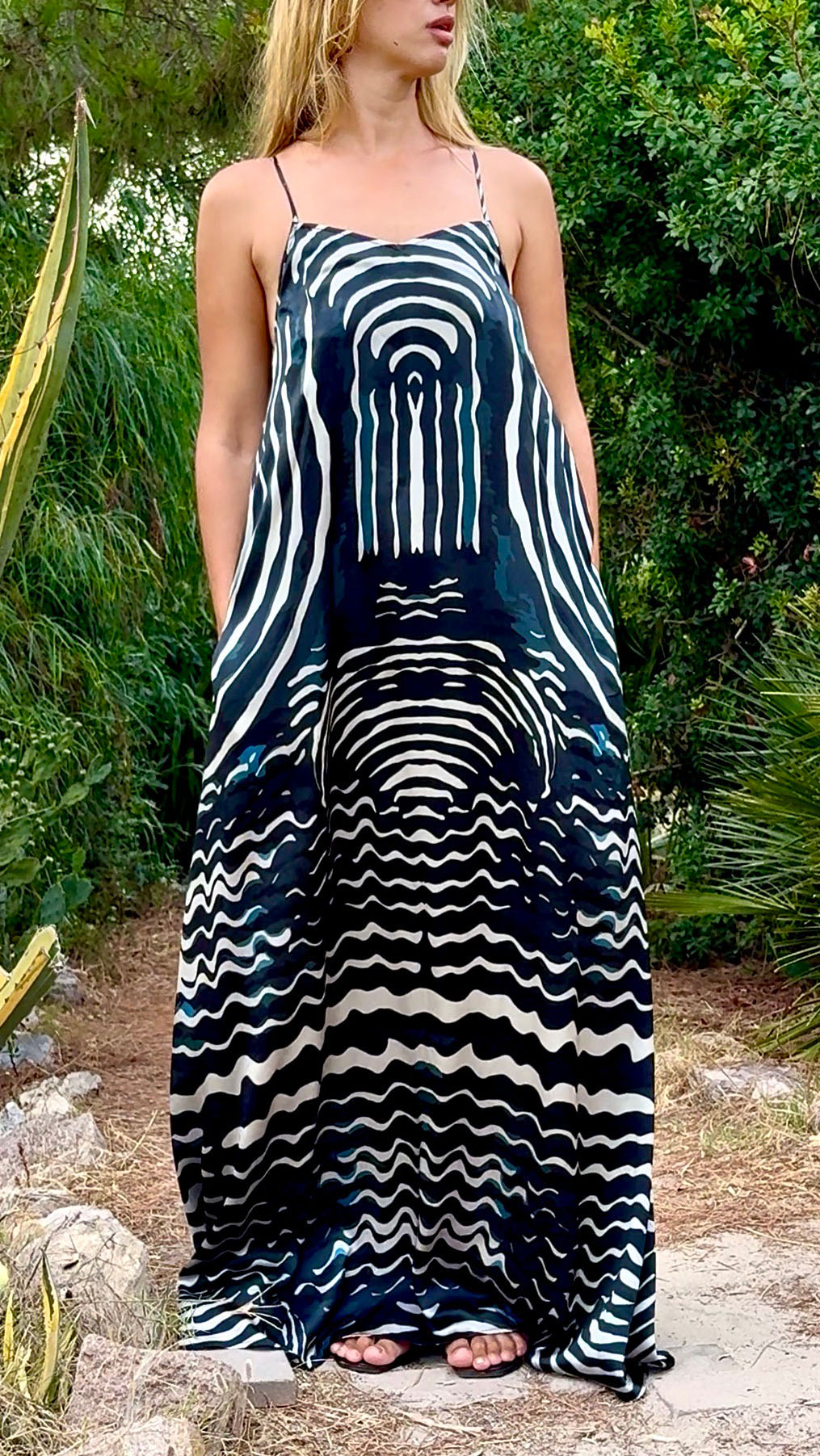 Blue Fans Amami Long Silk Dress