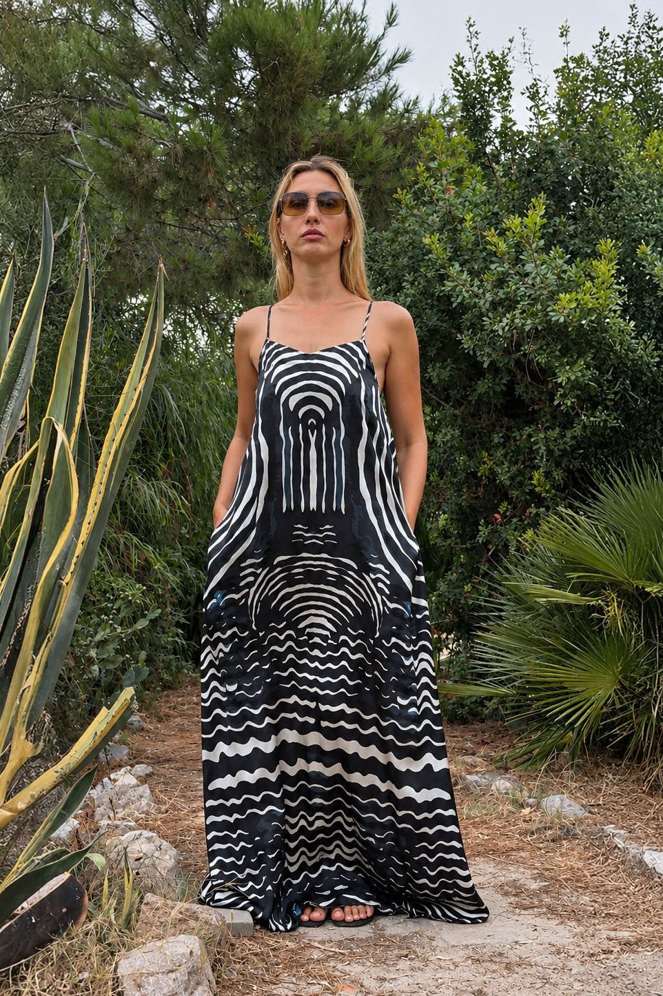 Blue Fans Amami Silk Maxi Dress