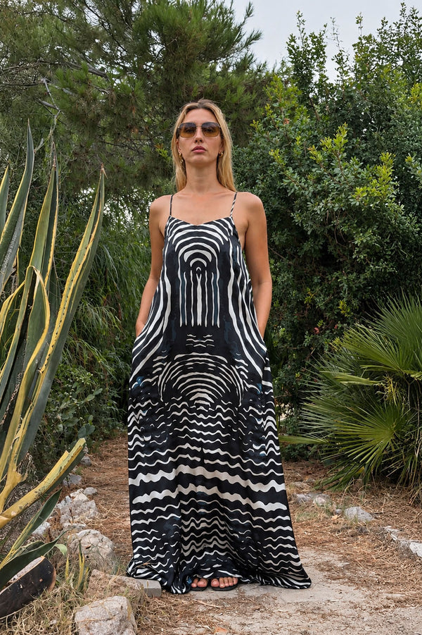 Blue Fans Amami Silk Maxi Dress