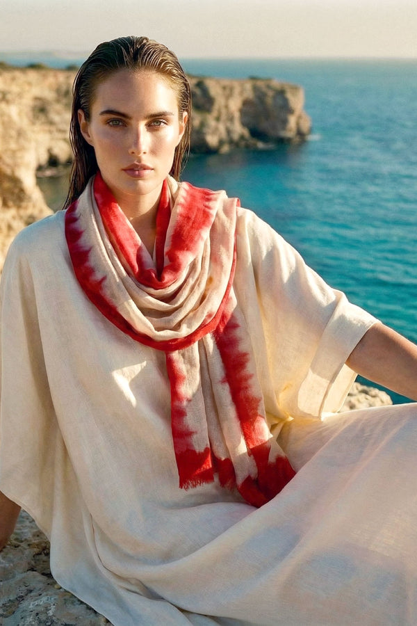 Dip Dyed Red Border Shawl