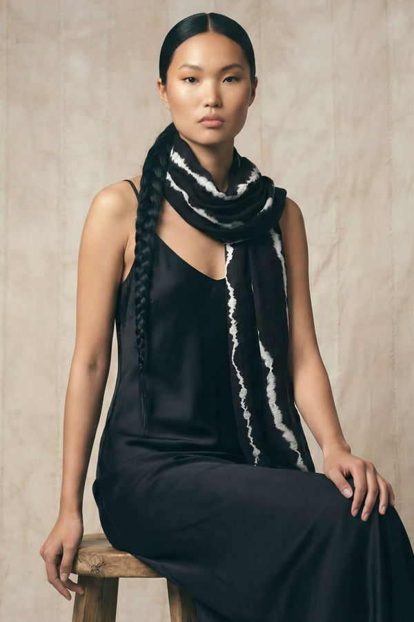 Dunes Tie Dyed Black & White Cashmere Shawl