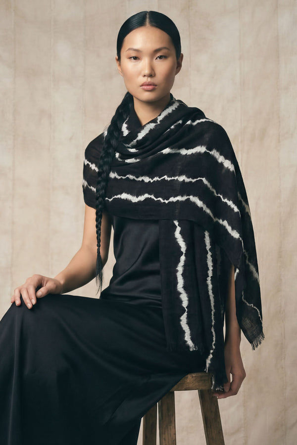 Dunes Tie Dyed Black & White Cashmere Shawl