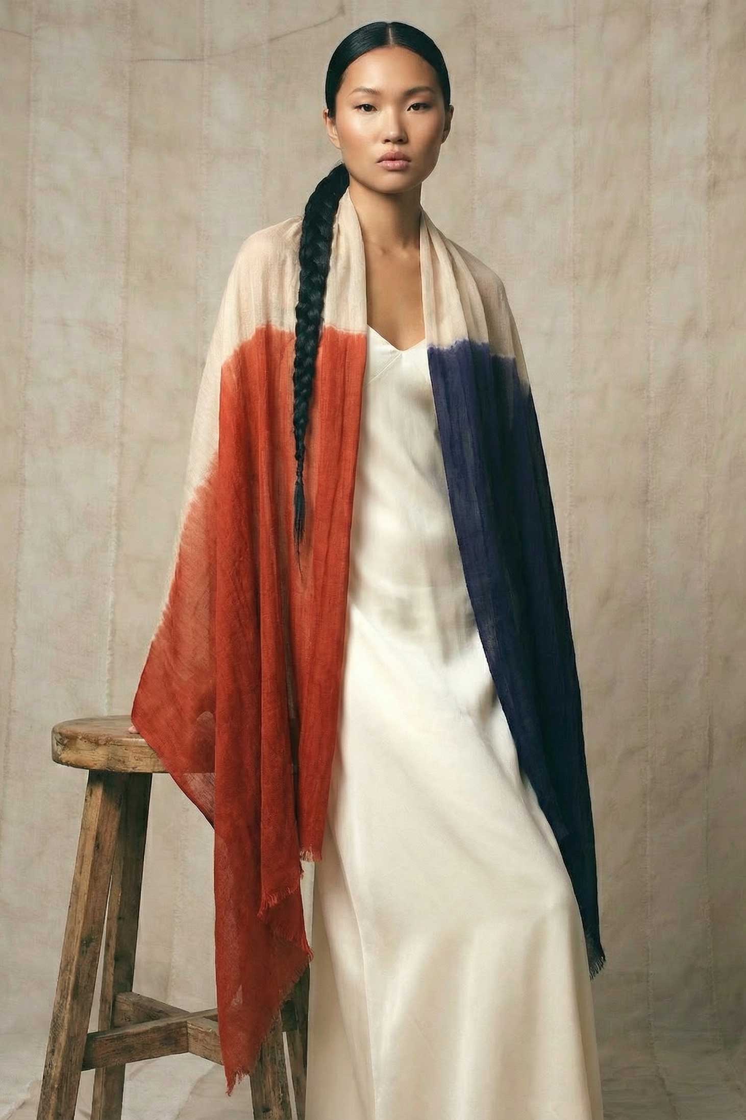 Dip Dyed Purple Blue & Orange Shawl