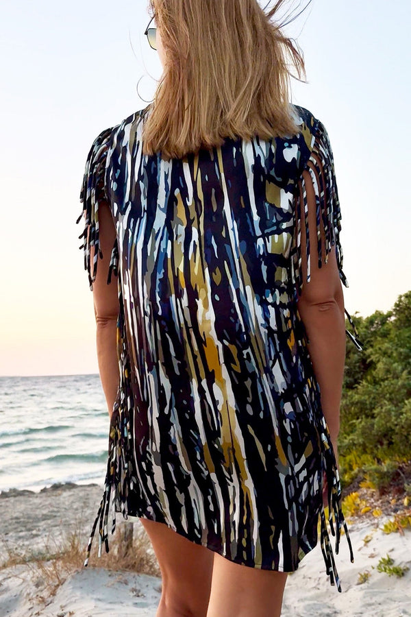 Seaweed Kaya Fringe Mini Silk Dress