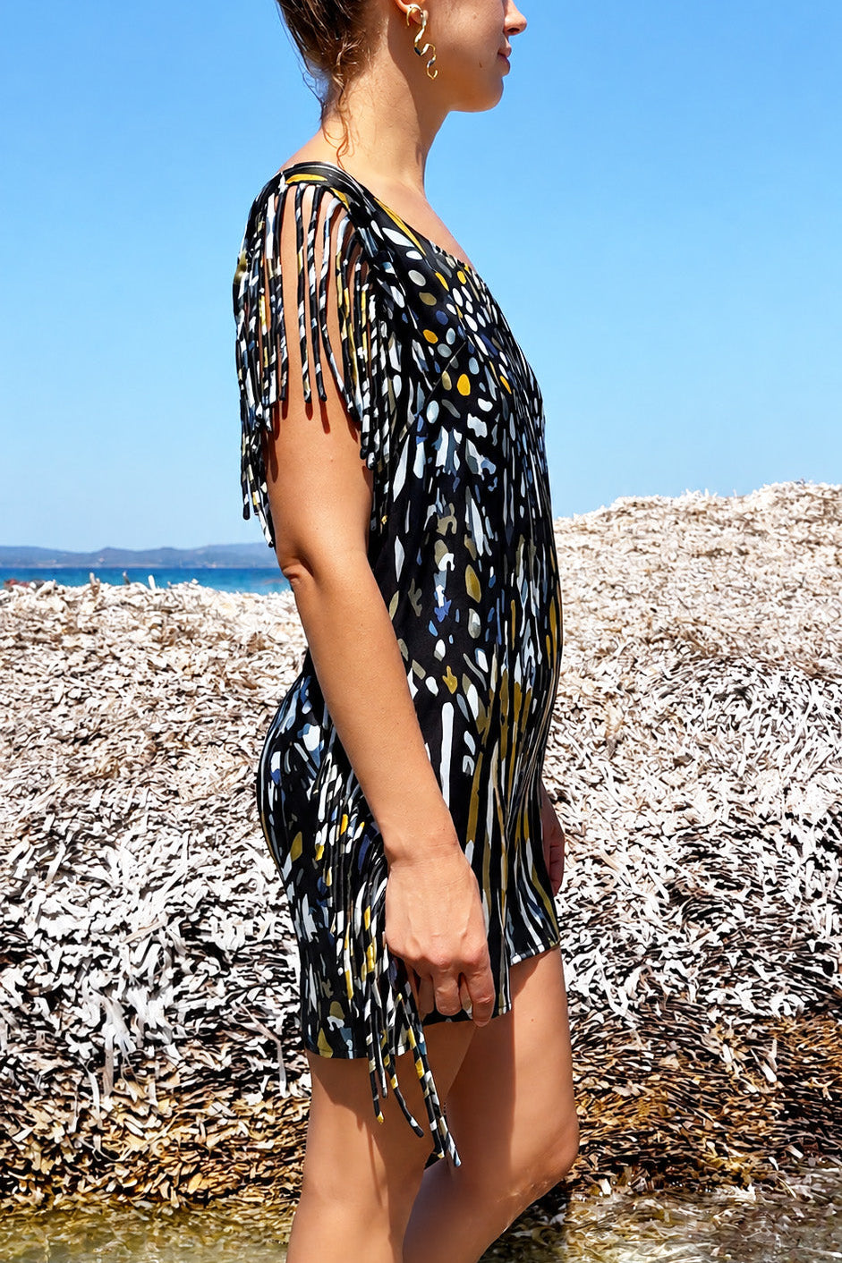 Seaweed Kaya Fringe Mini Silk Dress