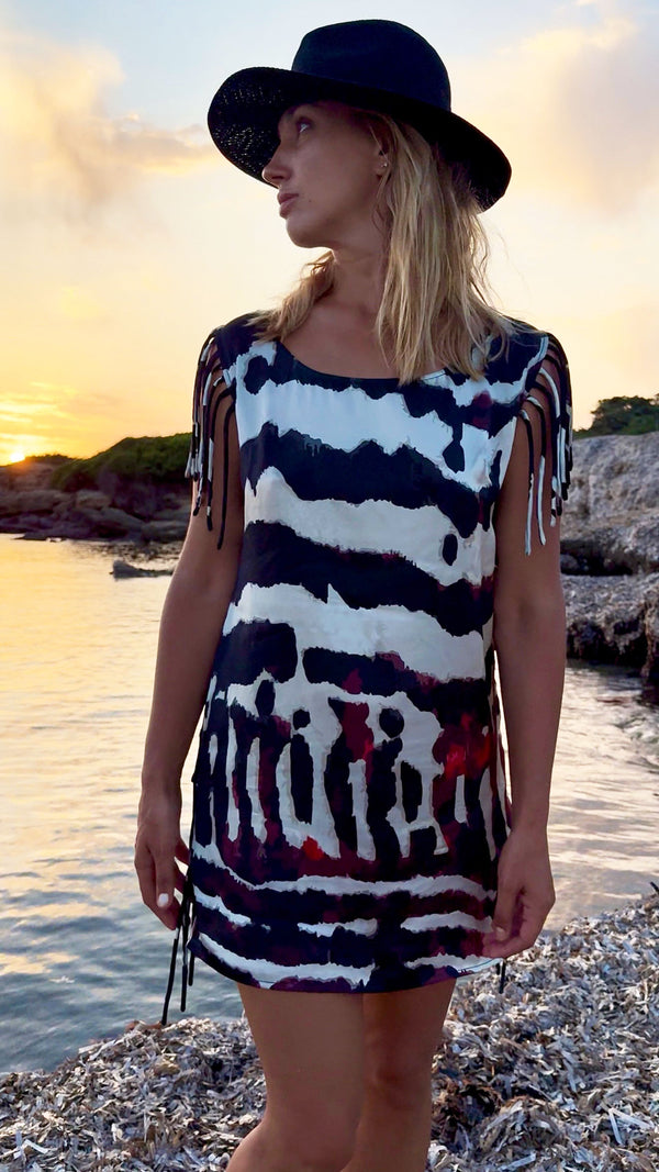Mariposa Kaya Fringe Mini Silk Dress