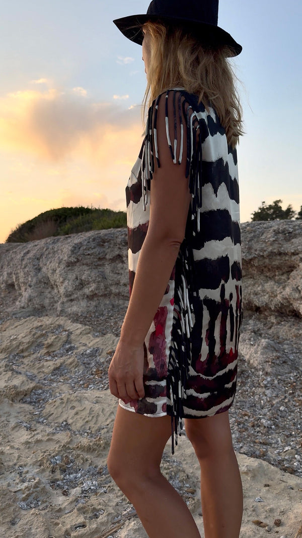 Mariposa Kaya Fringe Mini Silk Dress