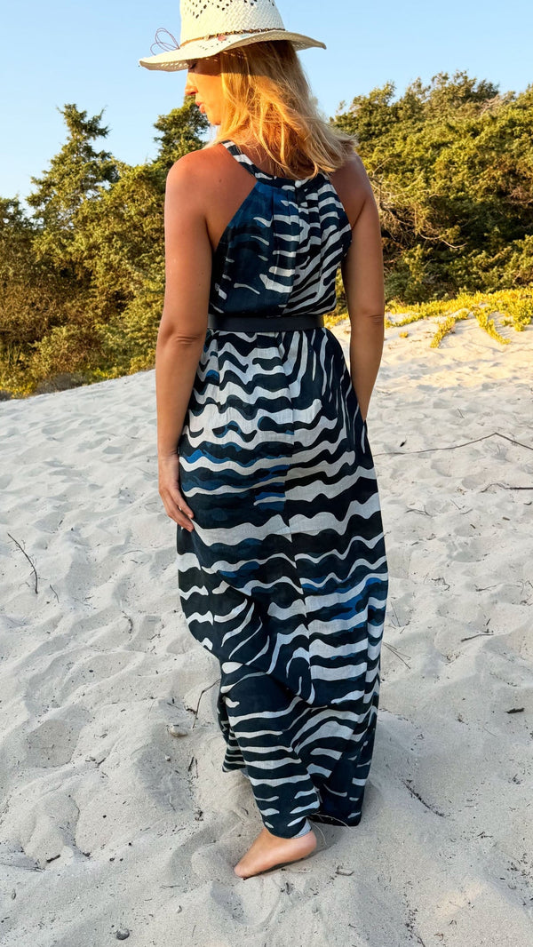 Blue Fans Maya Linen Maxi Dress