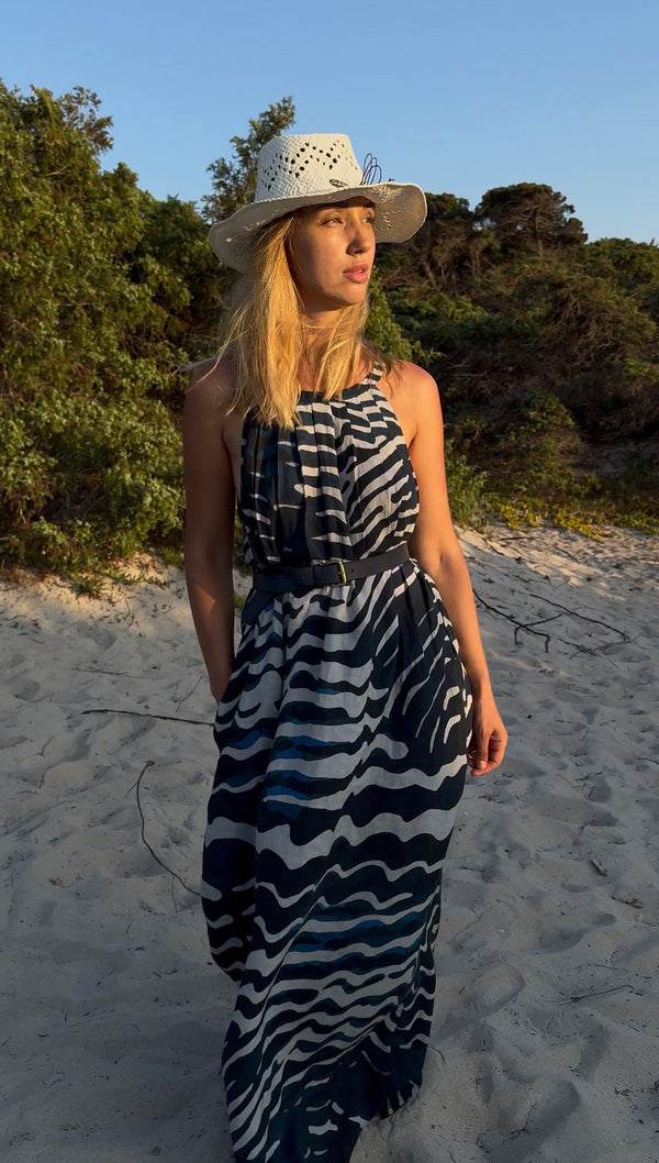 Blue Fans Maya Linen Maxi Dress