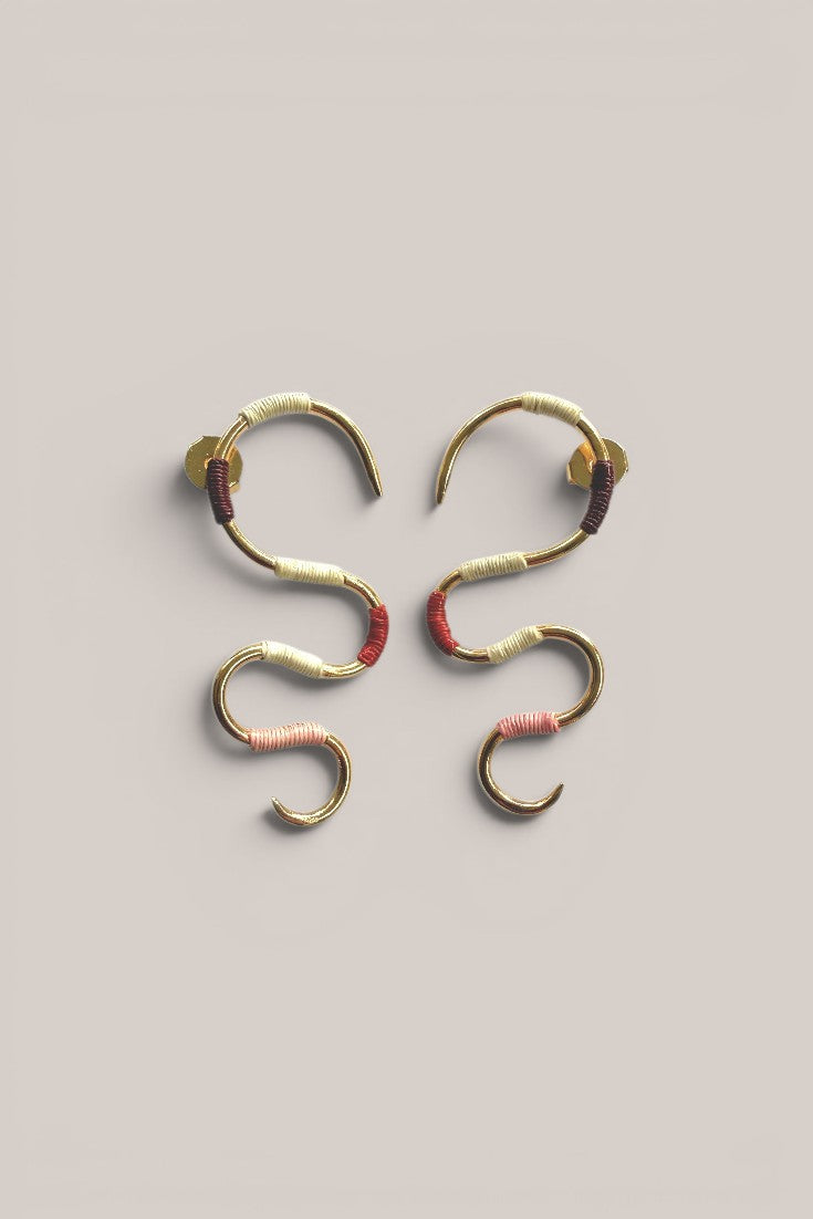 Serpentine Earrings Red, Cream and Pink