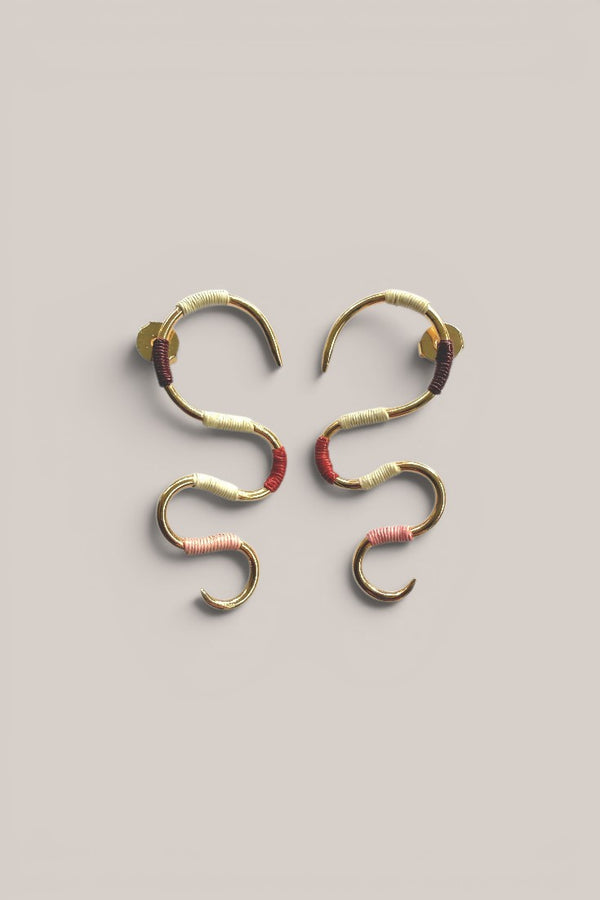 Serpentine Earrings Red, Cream and Pink