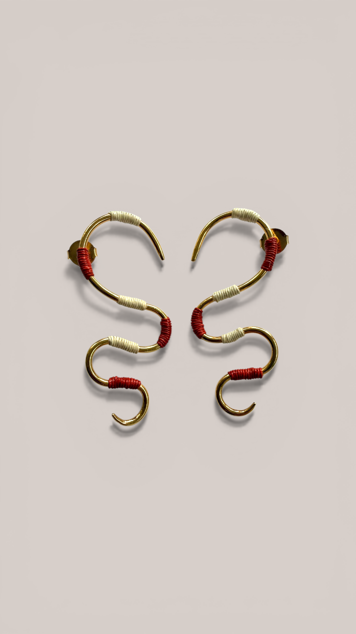 Serpentine Earrings Red and Cream