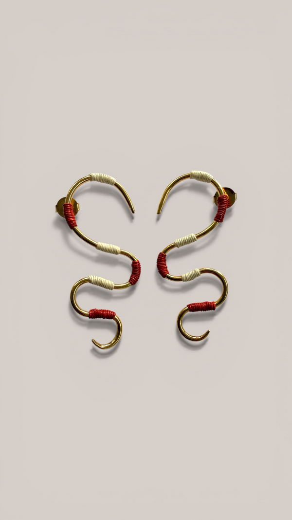 Serpentine Earrings Red and Cream