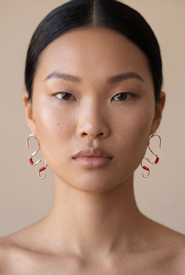 Serpentine Earrings Red and Cream