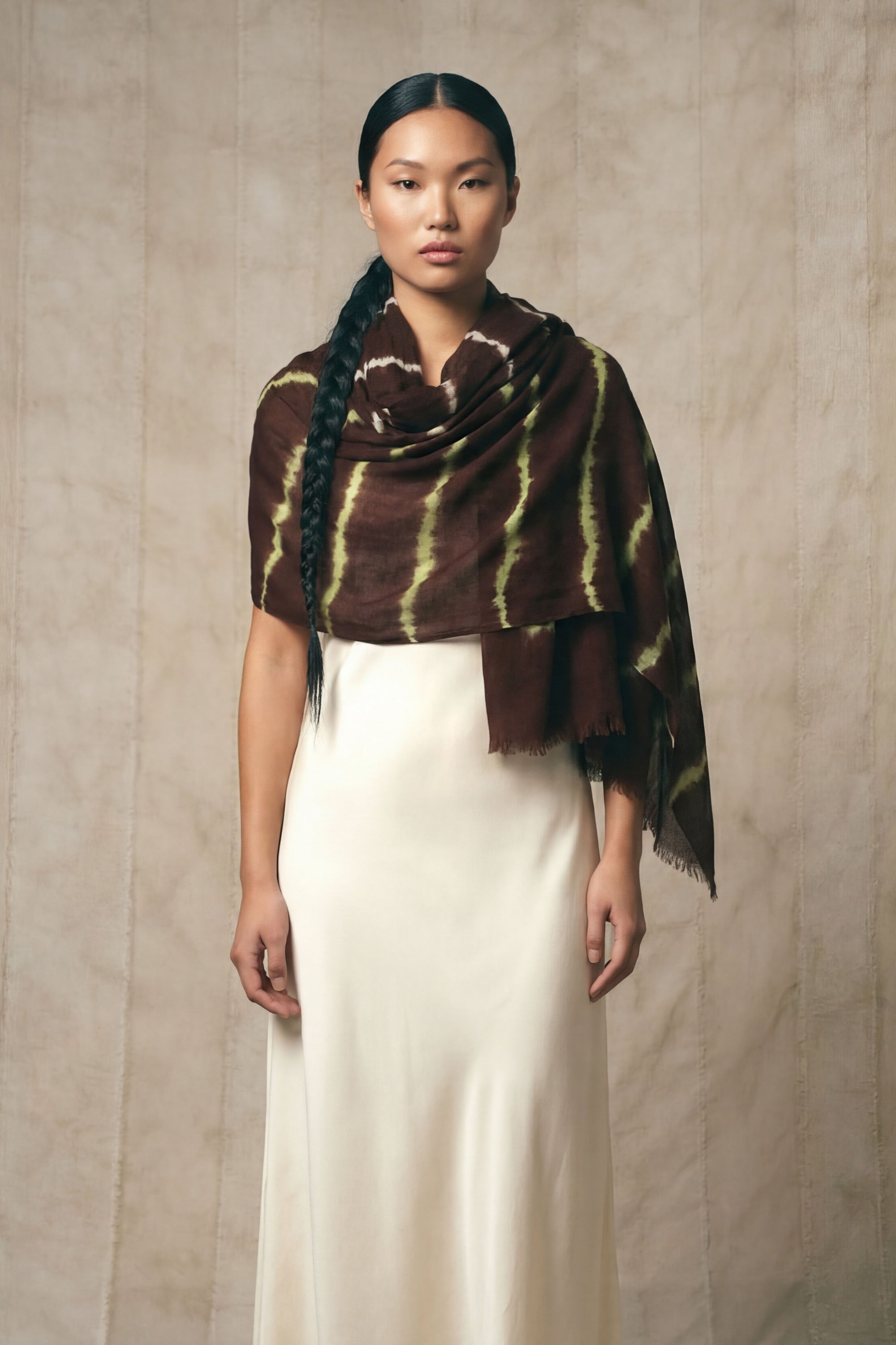 Vriesea Era Mint Chocolate Tie Dyed Cashmere Shawl