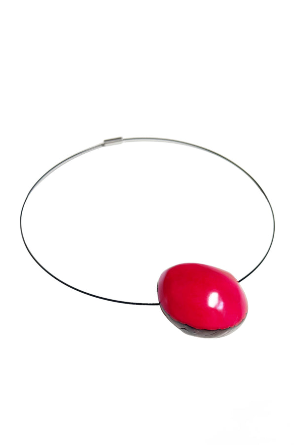 Flattened Seed Wire Necklace Fuchsia