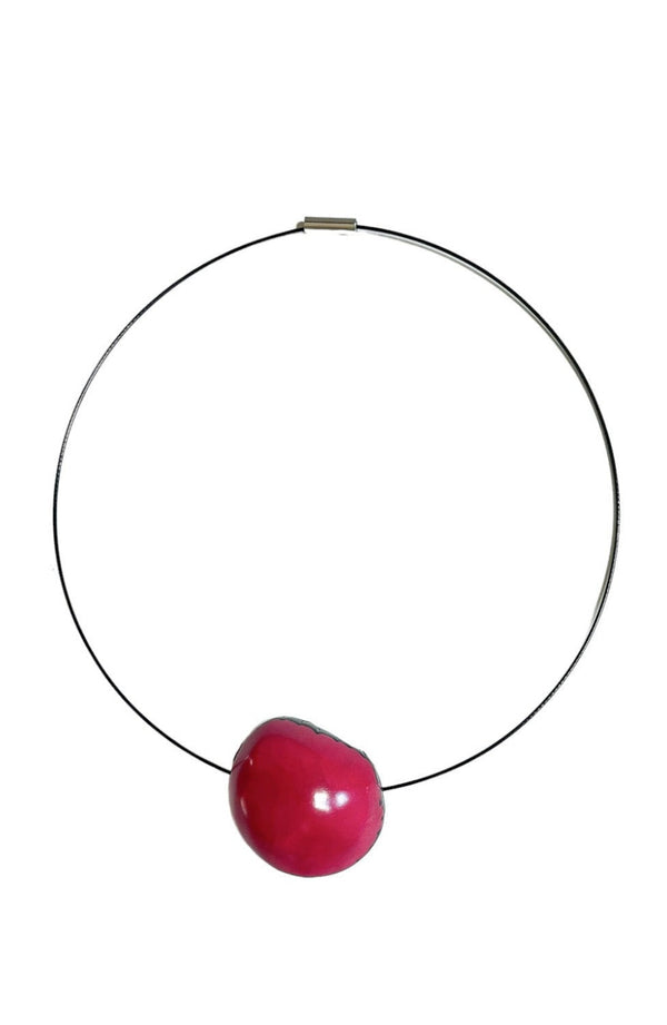 Flattened Seed Wire Necklace Fuchsia