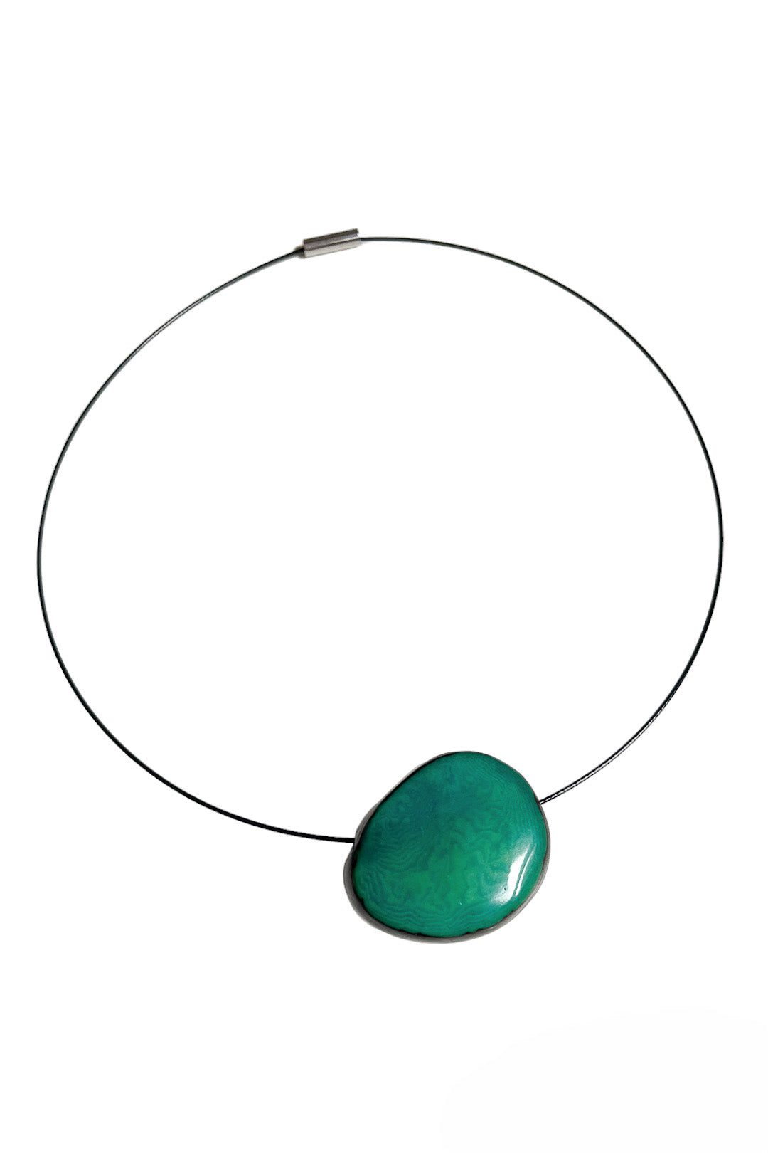 Flattened Seed Wire Necklace Aqua